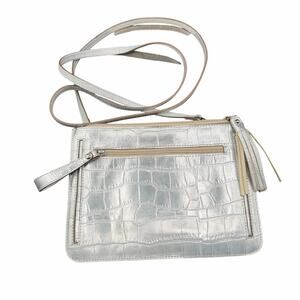 Valentina Silver Croc Embossed Leather Crossbody Bag Made in Italy